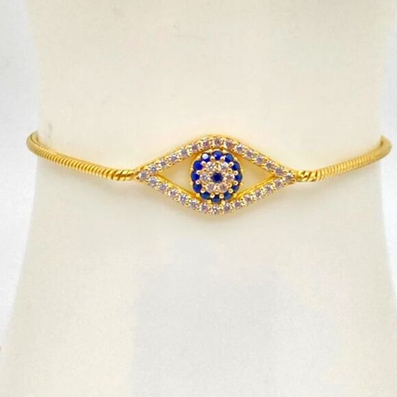 Evil Eye CZ Dainty Gold Bracelet - Picture 1 of 6